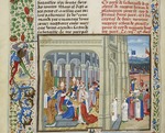 Liédet, Loyset - Krönung König Karls V. von Frankreich am 19. Mai 1364 (Miniatur aus Grandes Chroniques de France von Jean Froissart)