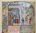 Liédet, Loyset - Huldigung Ludwigs II. von Male durch Delegation von Gent (Miniatur aus Grandes Chroniques de France von Jean Froissart)