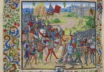 Liédet, Loyset - Die Schlacht von Dünkirchen am 25. Mai 1383 (Miniatur aus Grandes Chroniques de France von Jean Froissart)