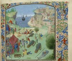 Unbekannter Künstler - Die zweite Belagerung von Lissabon 1384 (Miniatur aus Grandes Chroniques de France von Jean Froissart)