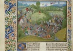 Unbekannter Künstler - Die Schlacht von Aljubarrota am 14. August 1385 (Miniatur aus Grandes Chroniques de France von Jean Froissart)
