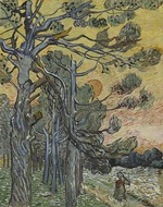 Gogh, Vincent, van - Kiefern mit untergehender Sonne und weiblicher Figur