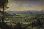 Valckenborch, Lucas, van - Ansicht von Linz mit zeichnendem Künstler im Vordergrund