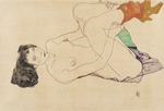 Schiele, Egon - Liegender weiblicher Akt mit angezogenen Beinen