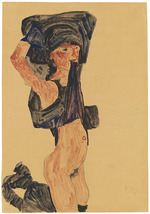 Schiele, Egon - Kniendes Mädchen, sich den Rock über den Kopf ziehend