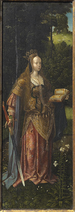 Meister von Hoogstraeten - Heilige Katharina. Heilige Familie mit Engeln und die Heiligen Katharina und Barbara (Triptychon)