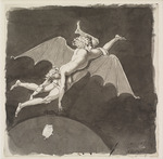 Abildgaard, Nicolai Abraham - Katharina die Große, nackt, auf dem Rücken eines Mannes mit Fledermausflügeln von der Erde wegfliegend