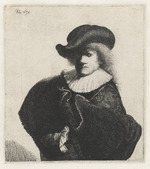 Rembrandt van Rhijn - Selbstbildnis im Mantel und breitkrempigen Hut