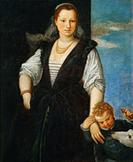Veronese, Paolo - Bildnis einer Frau mit Kind und Hund (Isabella Guerrieri Gonzaga Canossa)