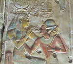 Altägyptische Kunst - Pharao Seti I. (rechts) mit der Göttin Hathor