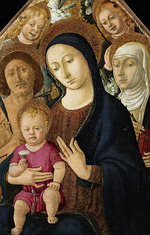 Matteo di Giovanni - Madonna und Kind mit den Heiligen Sebastian, Katharina von Siena und zwei Engeln