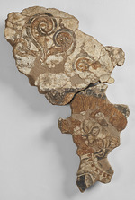 Sogdische Kunst - Fragment der Wandmalerei mit einem dreiäugigen Dämon mit Totenköpfen im Haar