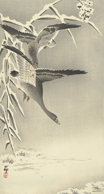 Ohara, Koson - Zwei Blässgänse in verschneiter Landschaft
