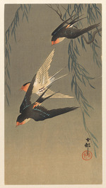 Ohara, Koson - Drei Rötelschwalben im Sturzflug