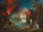Hartmann, Johann Jacob - Lot und seine Töchter, im Hintergrund das brennende Sodom