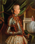 Unbekannter Künstler - Porträt von Sultan Osman II. (1604-1622), in Rüstung mit Zepter und einem Turban neben ihm