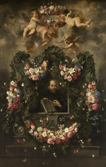 Balen, Jan, van - Der heilige Ignatius von Loyola in einem Blumenkranz