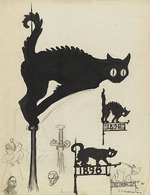 Steinlen, Théophile Alexandre - Divers projets d'enseignes surmontées de chats noirs