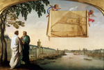 Le Sueur, Eustache - Vue de Paris avec le plan de la Chartreuse de Paris porté par deux angelots