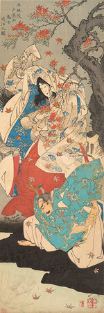 Yoshitoshi, Tsukioka - Taira Koremochi bezwingt am Berg Togakushi einen weiblichen Dämon (Taira no Koremochi Togakushiyama kijo taiji no zu)