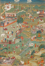 Tibetische Kultur - Thangka mit Szenen aus dem Leben Buddhas