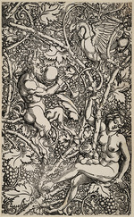 Beham, Hans Sebald - Satyr und Nymphe mit Vögeln. Modul einer Tapete