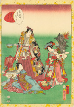 Kunisada II. (Kunimasa III, Toyokuni IV), Utagawa - Nr. 54, Yume no ukihashi, aus der Serie Murasaki Shikibu Genji karuta 