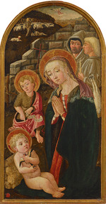 Domenico di Zanobi, (Meister der Johnson Nativität) - Die Anbetung des Christuskindes mit Hirten und Heiligen Johannes dem Täufer