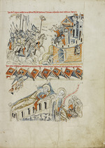 Werkstatt des Lübener Kodex (Vita beatae Hedwigis) - Die Tataren tragen den Kopf Heinrichs vor der Burg Liegnitz; Der Traum der heiligen Hedwig 