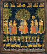Indische Kunst - Radha Krishna und die Gopis (Pichwai-Malerei)