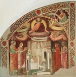 Miniato di Piero, Antonio di - Die Stadt Prato mit den Heiligen Stephanus und Johannes dem Täufer und den Wohltätern Michele Dagomari und Francesco Datini
