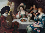 Cossiers, Jan - Allegorie der fünf Sinne: Elegante Gesellschaft an einem Tisch sitzend