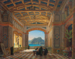 Klenze, Leo, von - Italienische Klosterhalle mit Benediktinermönchen und Ausblick auf Capri