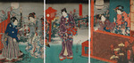 Kunisada (Toyokuni III.), Utagawa - Bunt blühende Gräser im Licht des Vollmonds (Monaka no tsuki iro no kusabana). Triptychon