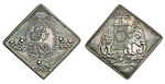 Orden und Ehrenzeichen - Christian V. von Dänemark. Quadratische Silbermedaille (oder Münze), genannt Kastemønter, zu seiner Krönung