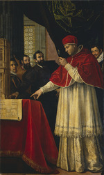 Jacopo da Empoli (Chimenti) - Michelangelo zeigt Papst Leo X. und Kardinal Giulio de' Medici (später Papst Clemens VII.) die Projekte der Mediceo-Laurenziana