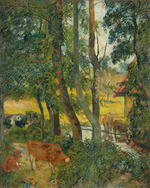 Gauguin, Paul Eugéne Henri - Landschaft in der Normandie (Kühe an der Tränke)