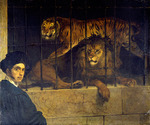 Hayez, Francesco - Selbstbildnis mit Tiger und Löwe