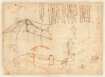 Leonardo da Vinci - Codex Atlanticus, folio 846 verso: Vogelschwingenapparat mit Flügel