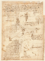 Leonardo da Vinci - Codex Atlanticus, folio 1058 verso: Studien zur Flugmechanik. Skizze eines Fallschirms