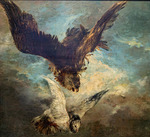 Menzel, Adolph Friedrich, von - Falke auf eine Taube stoßend