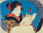 Kuniyoshi, Utagawa (Ichiyusai) - Mädchen, mit Katze spielend 
