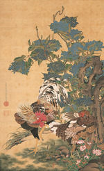 Jakuchu, Ito - Hahn, Henne und Hortensien