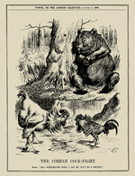 Tenniel, Sir John - Der koreanische Hahnenkampf. Bär: Ha! - Wer auch immer gewinnt, ich sehe meinen Weg zum Abendessen! Punch, 4. August 1894