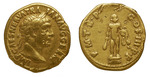 Numismatik, Antike Münzen - Aureus des Trajan. Vorderseite: Lorbeerkopf Trajans, rechts. Rückseite: Statue des nackten Herkules