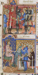 Orimina, Cristoforo - Der Ritterschlag durch König Ludwig I. von Neapel. Aus: Statuts de l'ordre du Saint-Esprit au droit désir