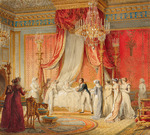 Isabey, Jean-Baptiste - Napoleon I. präsentiert Kaiserin Marie Louise den neugeborenen König von Rom in ihrem Schlafzimmer im Palais des Tuileries