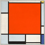 Mondrian, Piet - Komposition mit großer roter Fläche, bläulichem Grau, Gelb, Schwarz und Blau