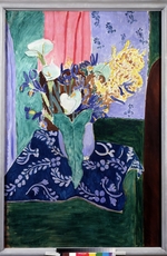 Matisse, Henri - Blue vase with flowers on a blue tablecloth