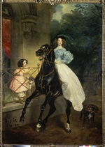 Briullov, Karl Pavlovich - Horsewoman. Portrait of Giovanina and Amazillia Pacini